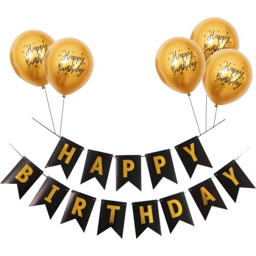 Gold Happy Balloons 12inch Inflatable Balloon latex Black Happy Birthday Banner Birthday Party Decoration Helium Baloon