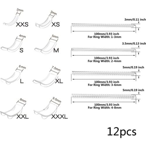 12 Pcs Silicone Invisible Clear Ring Size Adjuster Resizer Loose Rings Reducer Ring Sizer Guard Tightener Resizing Jewelry Tools