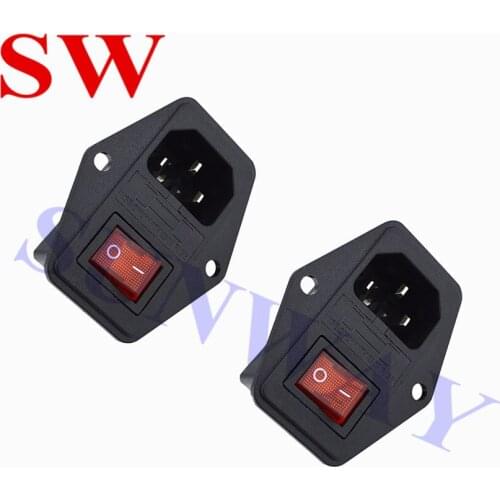 2PCS Power Socket AC 250V 10A 3 Pin ON/OFF Switch Socket Black Red 3 Terminal Power Socket with Fuse Holder Inlet Module Plug