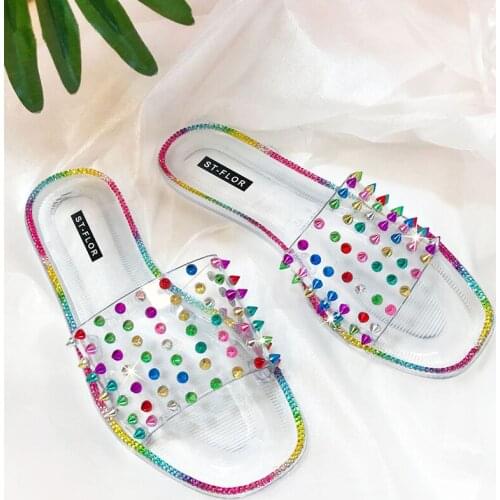 2021 Fashion Women Flip Flops Shoes Color Slippers Slides Outside Female Sandals Rivet Ladies Sandals Shoes For Woman Slipper