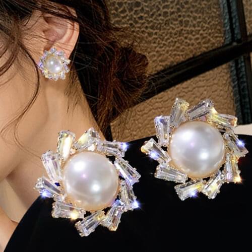 2021 New Simple Silver Needle Crystal Stud Earrings Zirconium Pearl Small Earrings for Women Fashion Gold Earring Jewelry