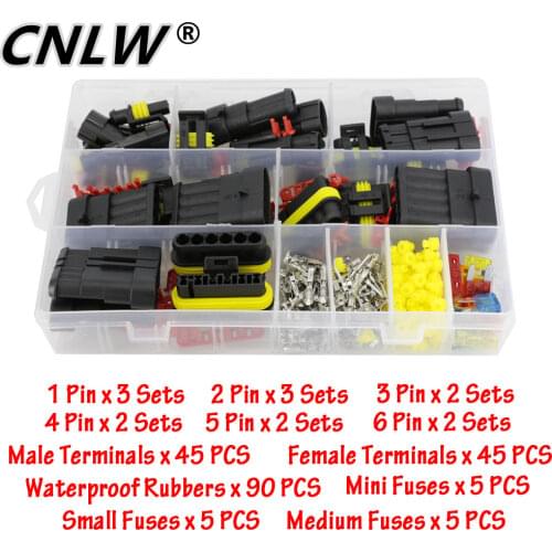 14 Sets for AMP-1.5 series 1/2/3/4/5/6P Waterproof Car Wire Connector Plug Automotive Xenon Lamp Connector Male Female with fuse