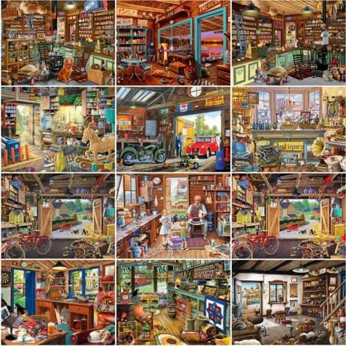 AZQSD DIY Frame Paint By Number Garage Handpainted Wall Art Oil Painting By Numbers For Adults Handmade Gifts