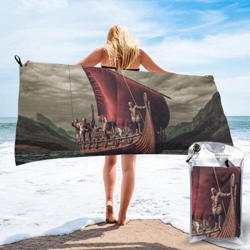 Bath Towel Vikings Floating On Drakkar Sea Soft and Absorbent Unique Towel for Hotel Home Bathroom Gifts Women Bathrob