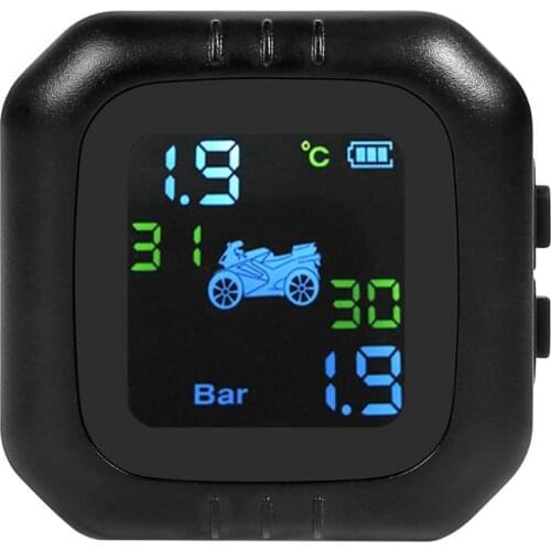 Motorcycle Wireless Tire Tyre Pressure Monitor System TPMS 2 External Sensors Emission Power 10dB Pressure Range 0-6.6Bar
