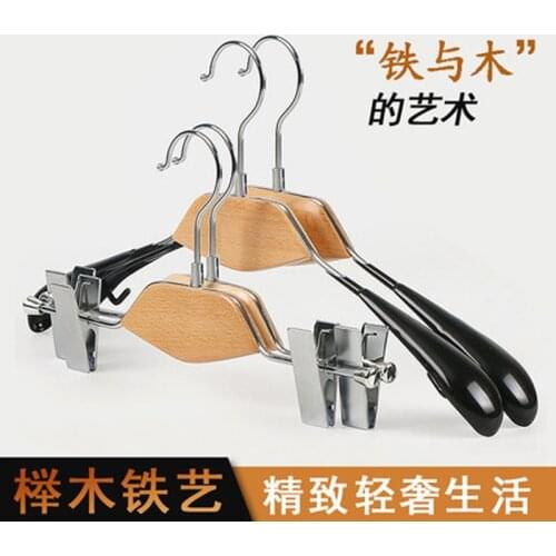 5pcs/lot Deluxe Wooden Pants Hangers with Metal Clips Wood Hanger for Jeans Skirt Coat Anti Rust Hook (30pcs or more can logo)