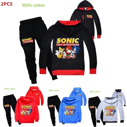Childrens Clothing Cartoon Sonic Long-Sleeved Hooded Zipper Cardigan Boys And Girls Leisure Sports Home Spring And Autumn Suit