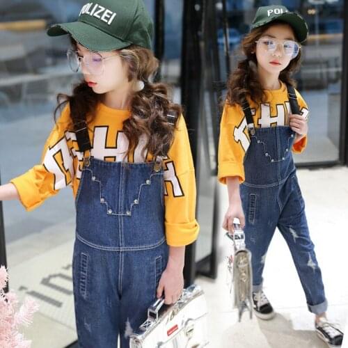 Kids Girls Overalls Jumpsuits 2018 Spring Autumn New Girls Jeans Bib Overalls Children Girls Jumpsuits Girls Denim Pants Clothes