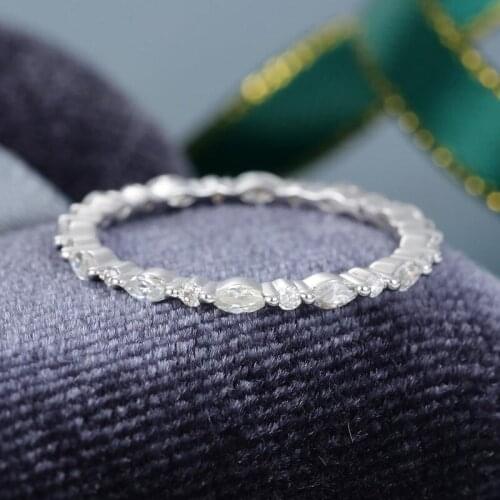 EDI Solid 14K White Gold Full Eternity Eternal Moissanites Wedding Band Vintage Marquise Stacking Matching Bridal Ring Band