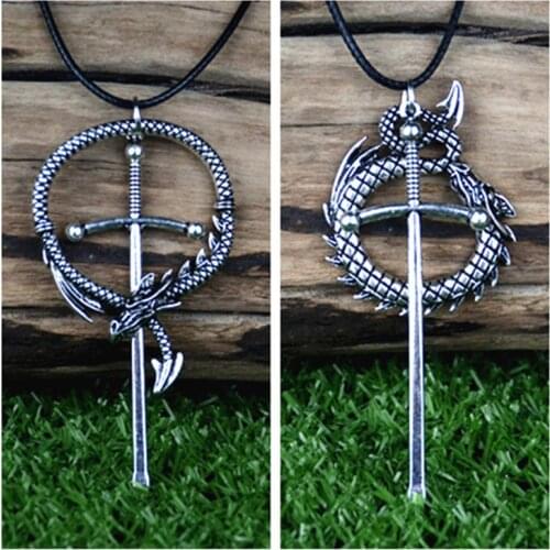 Gothic Dragon Snake Sword Pendant Necklace Serpent Occult Pagan Wiccan Jewelry