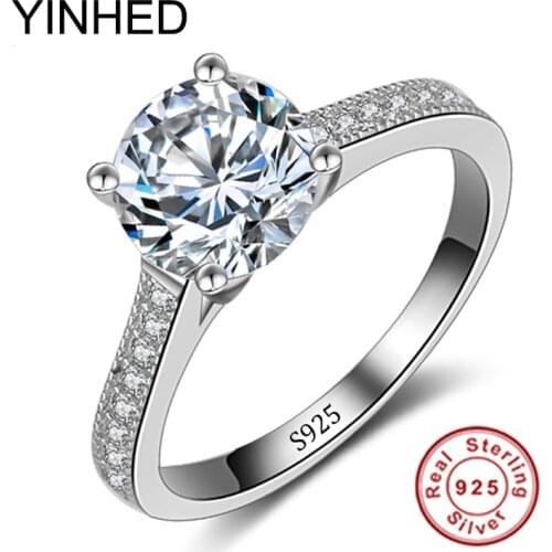 YINHED 100% 925 Sterling Silver Wedding Rings for Women 1 Carat Cubic Zirconia SONA CZ Engagement Ring Fashion Jewelry ZR153