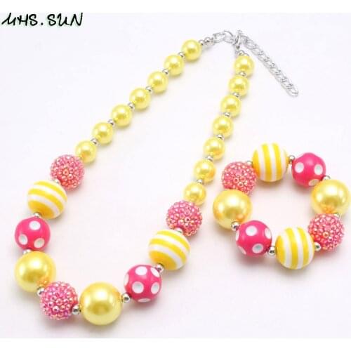 MHS.SUN lovely chunky bubblegum beads necklace for girls kids gift diy handmade baby imitation pearl necklace & bracelet 1pc/lot