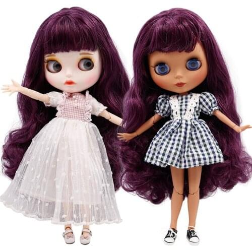 ICY DBS Blyth Doll joint body frosted face purple big curly hair DIY sd gift toy
