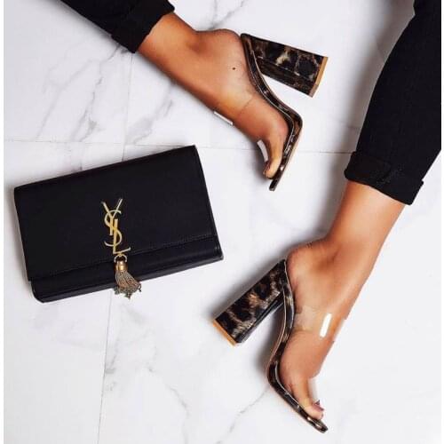 MHYONS Sexy PVC Transparent Leopard grain Ladies Slippers Summer Fashion Party High heels Shoes Gladiator Slides Sandals Women