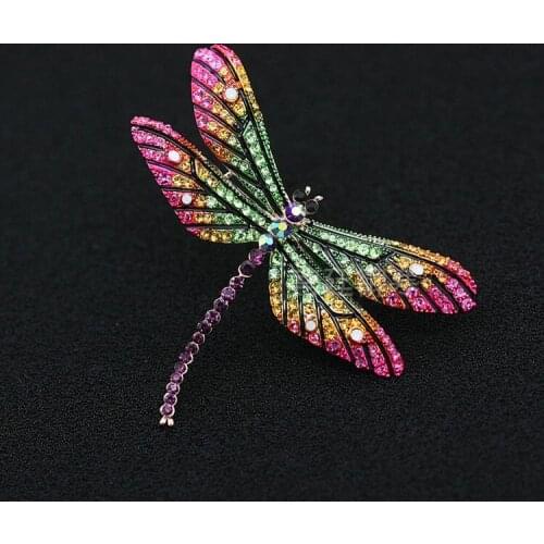 Fashion retro diamond dragonfly badge brooch jewelry personalized color diamond dragonfly corsage clothing accessories gifts
