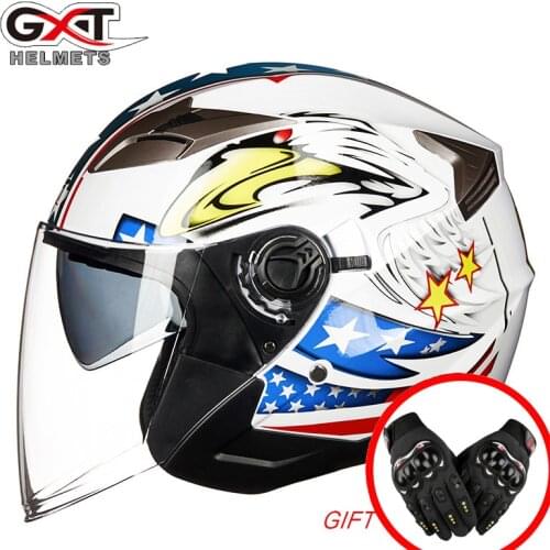 New GXT Motorcycle Double Lens Helmet Half Face ABS Motorbike Helmet Electric Safety Helmet Women/Men Moto Casque helmets