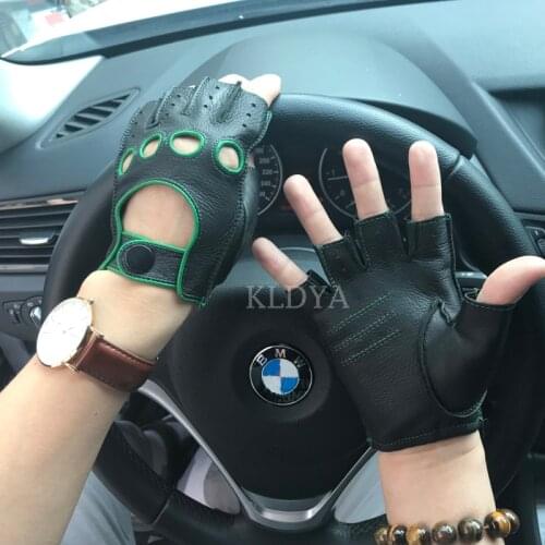 New Arrival Fashion High-Quality Semi-Finger Genuine Leather Gloves Men Sheepskin Unlined Driving Fingerless Gym Fitness Mittens