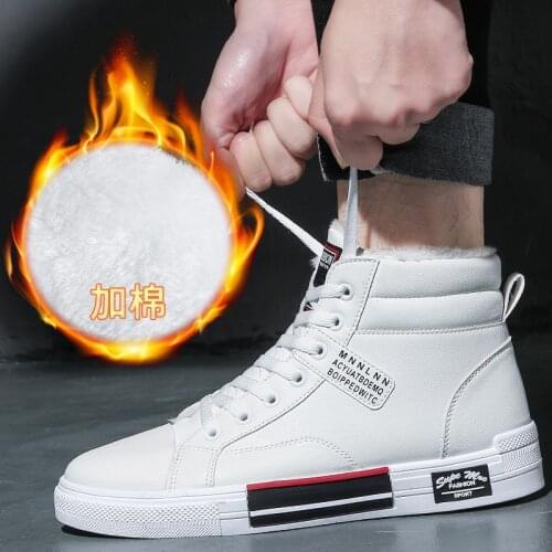Winter men shoes high-top Walking Shoes black shoes for men Keep warm Canvas shoes men fashion Leather Casual Shoes