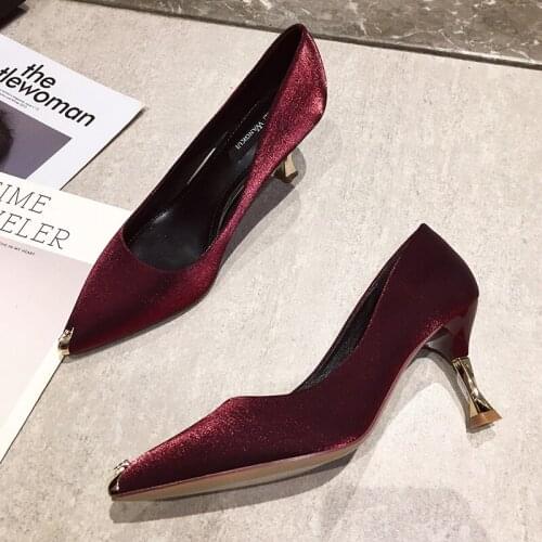 Woman High-heeled shoes Pumps Handmade Shoes Sexy Pointed Toe Mature Office Lady Elegant Shoes Pumps Sexy Concise Elegant U14-06