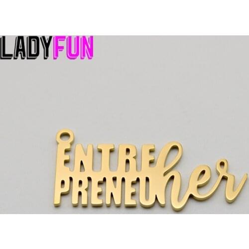 Script Words Entrepreneur her Charm Stainless Steel Charms High Polish Mirror Surface Pendant 20pcs/lot