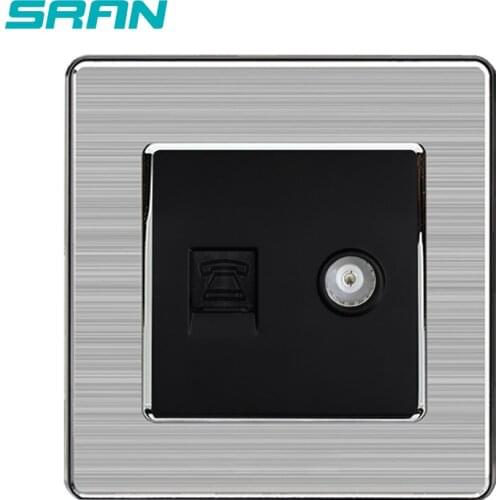 SRAN wall TV telephone socket stainless steel panel home material panel 86*86mm Rj11 and television dual interface socket