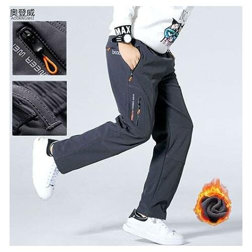 2018 New Childrens Outdoor Outdoor Trousers Plus Velvet Thick Waterproof Waterproof Windproof Youth Warm Pants 12 Years Old