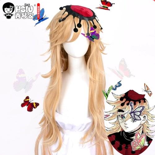 HSIU Brand ation Douma Cosplay Wig Demon Killer Kimetsu no Yaiba Halloween Party Fiber SyntheticLight blonde long wig