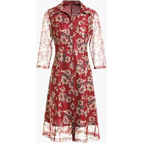 Gowani flower printed V-neck A-line mesh dress