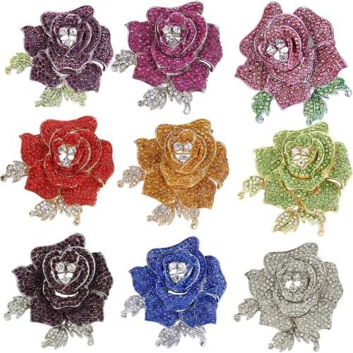 Pink Austrian Crystal rose Flower Rhinestone Brooch Pin Flower scarf pin brooches jewelry Gift