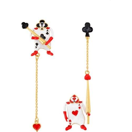 European and American Fashion Personality Enamel Glaze Playing Card Stud Earrings Square Plum Asymmetric Creative Dangle Earring