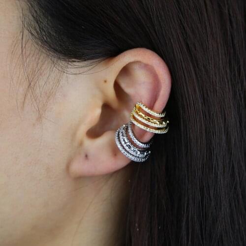 1PIECE multi layed cluster cz line no piercing cuff earring women Gold Silver Color sparking cz fashion ear bone clip on earring