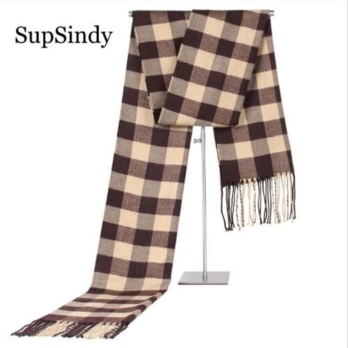 SupSindy Winter scarf men Vintage Soft plaid checkerboard scarves luxury tassels shawl Warm cashmere Acrylic Casual Mens scarf