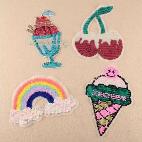 Mix Sequined Cherry Fruits Patches Iron On Ice Cream Stickers for bags DIY Jeans Sweaters Appliques Handmade Sewing Patchwork