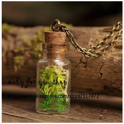 10*18*5mm Glass Vial pendant necklace Moss Glass Bottle locket necklace