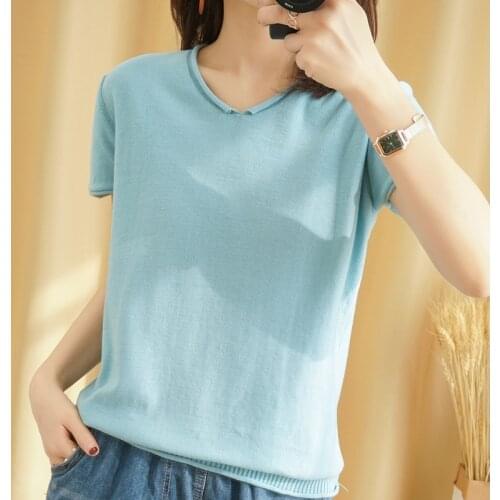 Womens Cotton Short Sleeve T-shirt Solid Color O-Neck Loose T-shirt Thin Top Short Sleeve T-shirt 2020 Summer Pullover