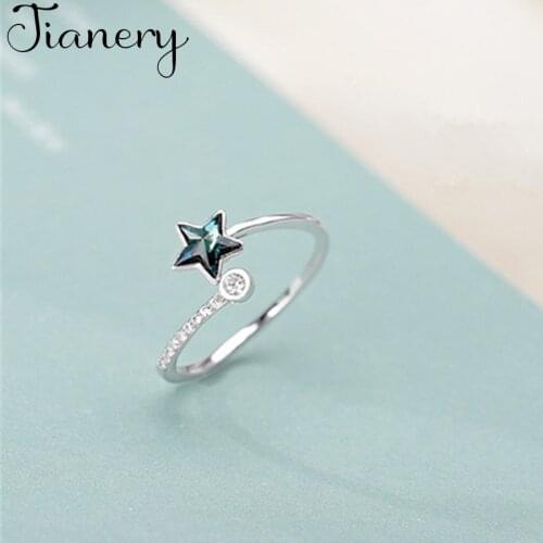 JIANERY Bijoux 2019 Simple Style Silver Color Crystal Star Rings For Women Gifts Large Adjustable Finger Rings