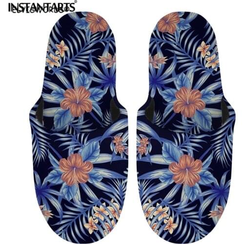 INSTANTARTS Tropical Palm Leaves With Flower Printed Lady Slipper Lightweight Non-Slip Women Flat Shoes Winter Flip Flop