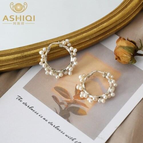 ASHIQI Natural freshwater pearl 925 sterling silver round hoop earrings fashion jewelry for women 2021 trendy