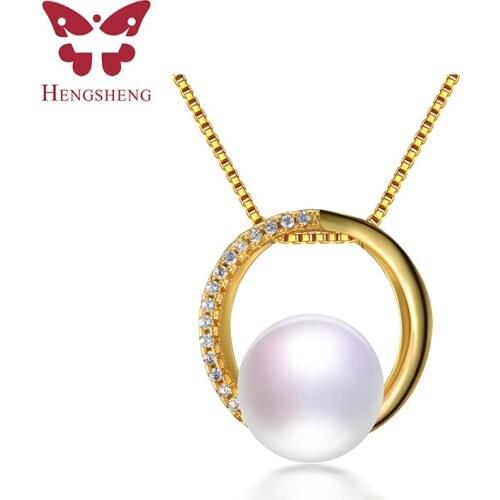 HENGSHENG High Jewelry 925 Sterling Silver 2020 Fashion Round Zircon Pendant Natural Freshwater Pearl Necklace Women Gift