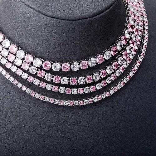 2021 Luxury New Fashion Iced Out Bling Big Carat Round Cut White Pink Cz Tennis Charm Choker Necklaces For Women Wedding Jewelry