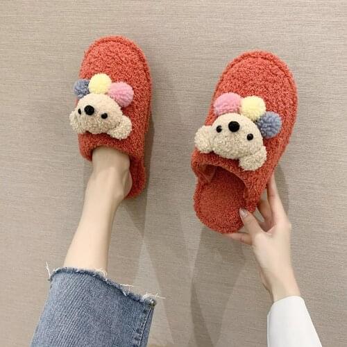 Winter Shoes For Women 2020 Cartoon Bear Plush Girls Cute Indoor Slippers Fashion Wild Warm Soft Non-Slip Ladies Cotton Slippers