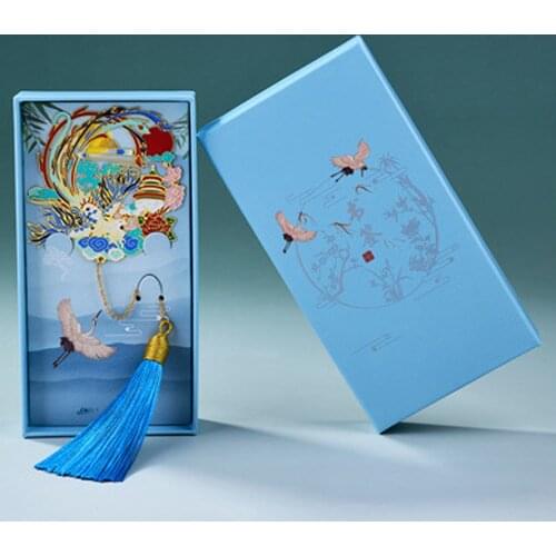 1PC Chinese Style Group Fan Shaped Calligraphy Painting Bookmark Hollow Out Metal Book Clip With Tassel School Stationery Supply