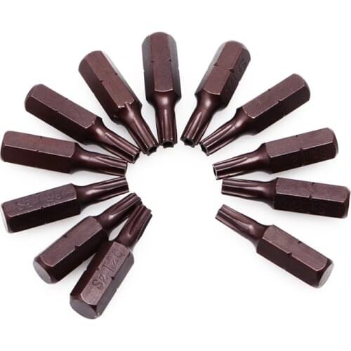 12Pcs 25mm 1/4" Hex Shank Magnetic T20 Torx Security Screwdriver Bits With Hole H02