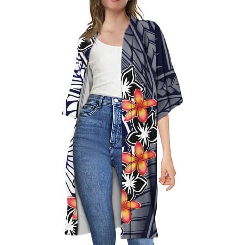 2021 OEM customized fashion beach long cardigan printed Polynesian tribe Hawaiian style womens long kimono womens clothing