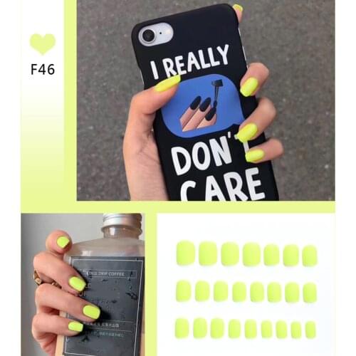 24pcs/Set Fluorescent Yellow Simple Full Finished False Nails Wearable Round Head Nail Art Decoration Matte Fake Press On Nails