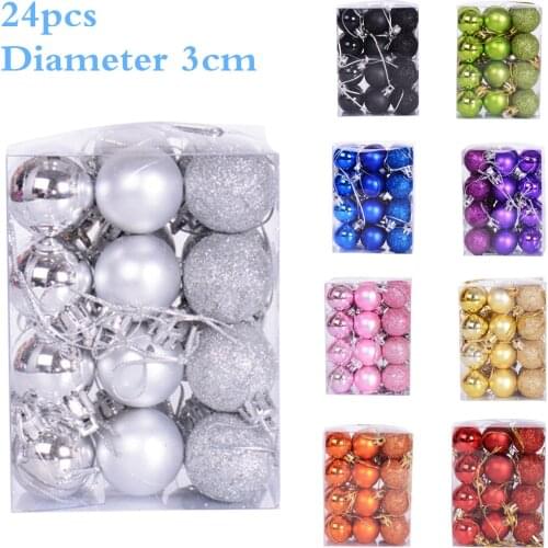 24pcs/box Christmas Balls 3cm Hanging Ball Colorful Ball Ornament decorations for Home Christmas decorations Gift Ornament