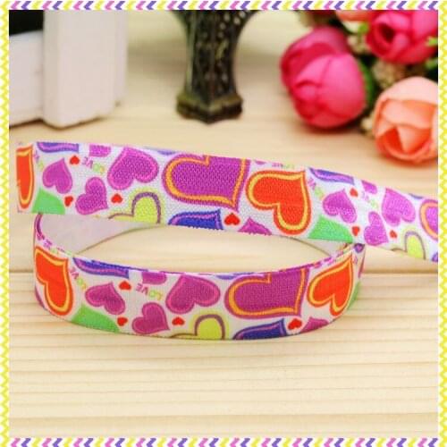 5/8'' Free shipping Elastic FOE valentine heart printed headband headwear hairband diy decoration wholesale OEM P4906