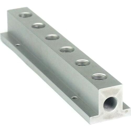 6 Way Solid Aluminum T-Shape Air Manifold Block Splitter Air Duct Block Distributor