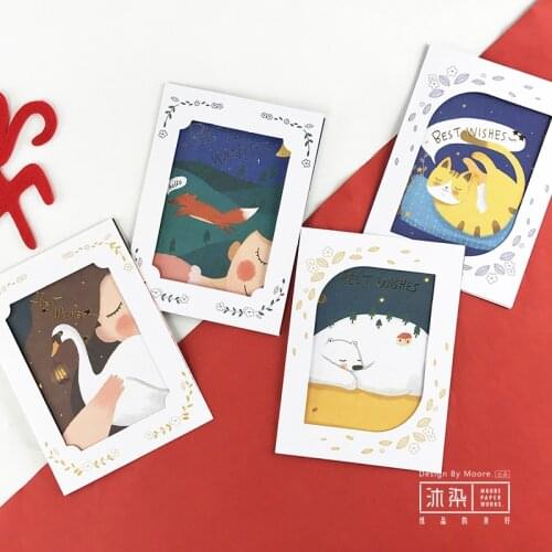 8Pcs/Set 4 cards +4 envelopes DIY Sleeping Forest Series Greeting Card/Wish Card/Christmas and New Year gifts
