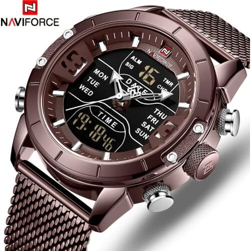 NAVIFORCE Watch Men Sports Quartz Watches Top Luxury Brand Stainless Steel Waterproof LED Digital Wristwatch Relogio Masculino